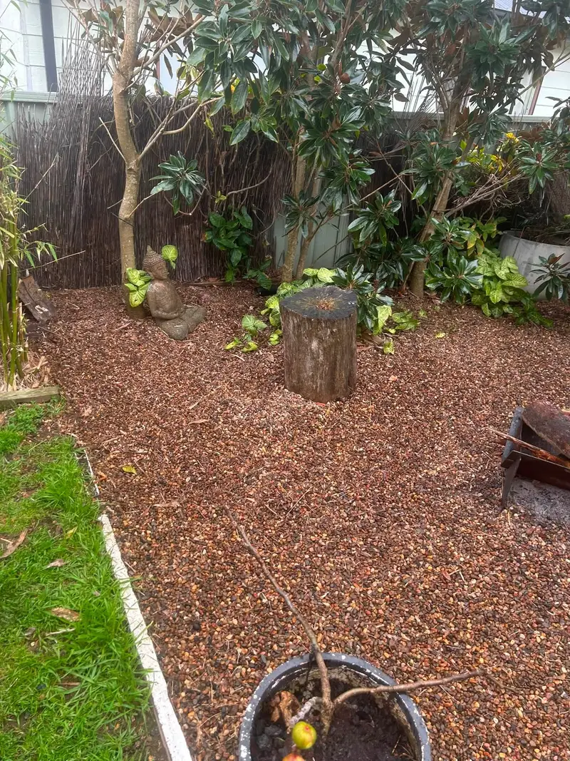 A garden bed freshly topped with mulch