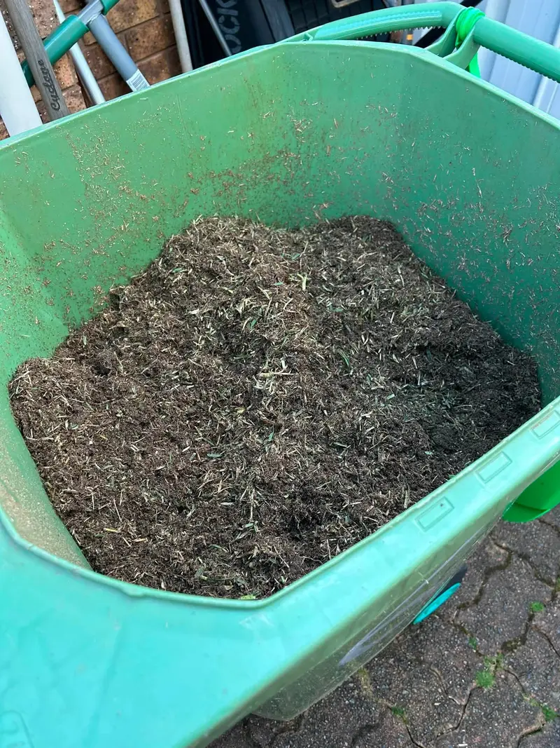 A bin full of lawn clippings ready to be taken away