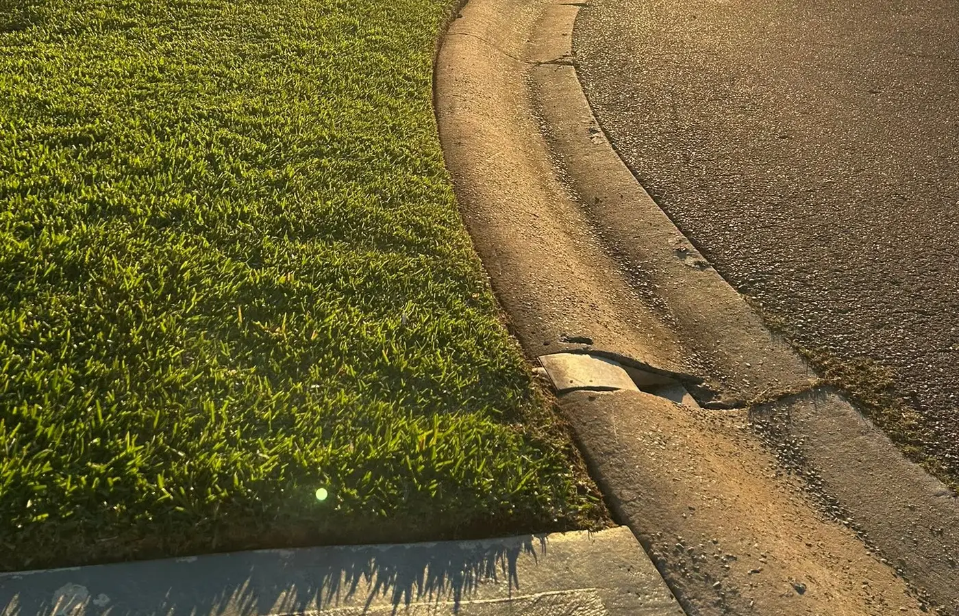 A nature strip mown along the kerb at sunset on the Central Coast